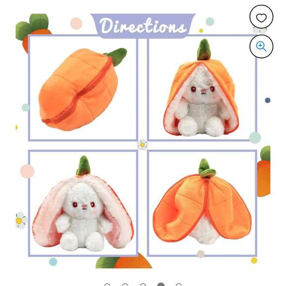 Plush Strawberry Rabbit & Carrot Rabbit Zip Up for Fruit Unzip for Rabbit - Picture 12 of 16